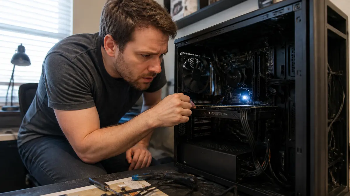 PC stuck on a white LED: reconnaître une carte graphique mal installée